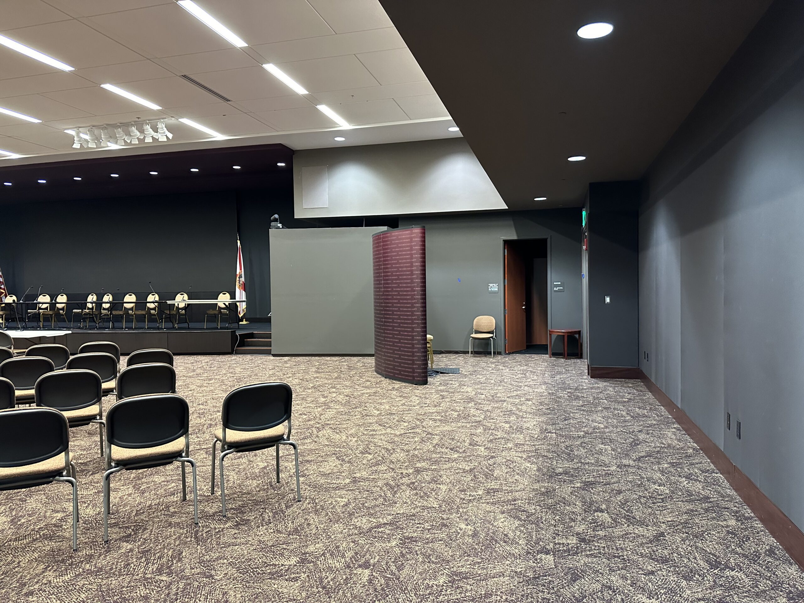 Side view of Room 208 and raised stage