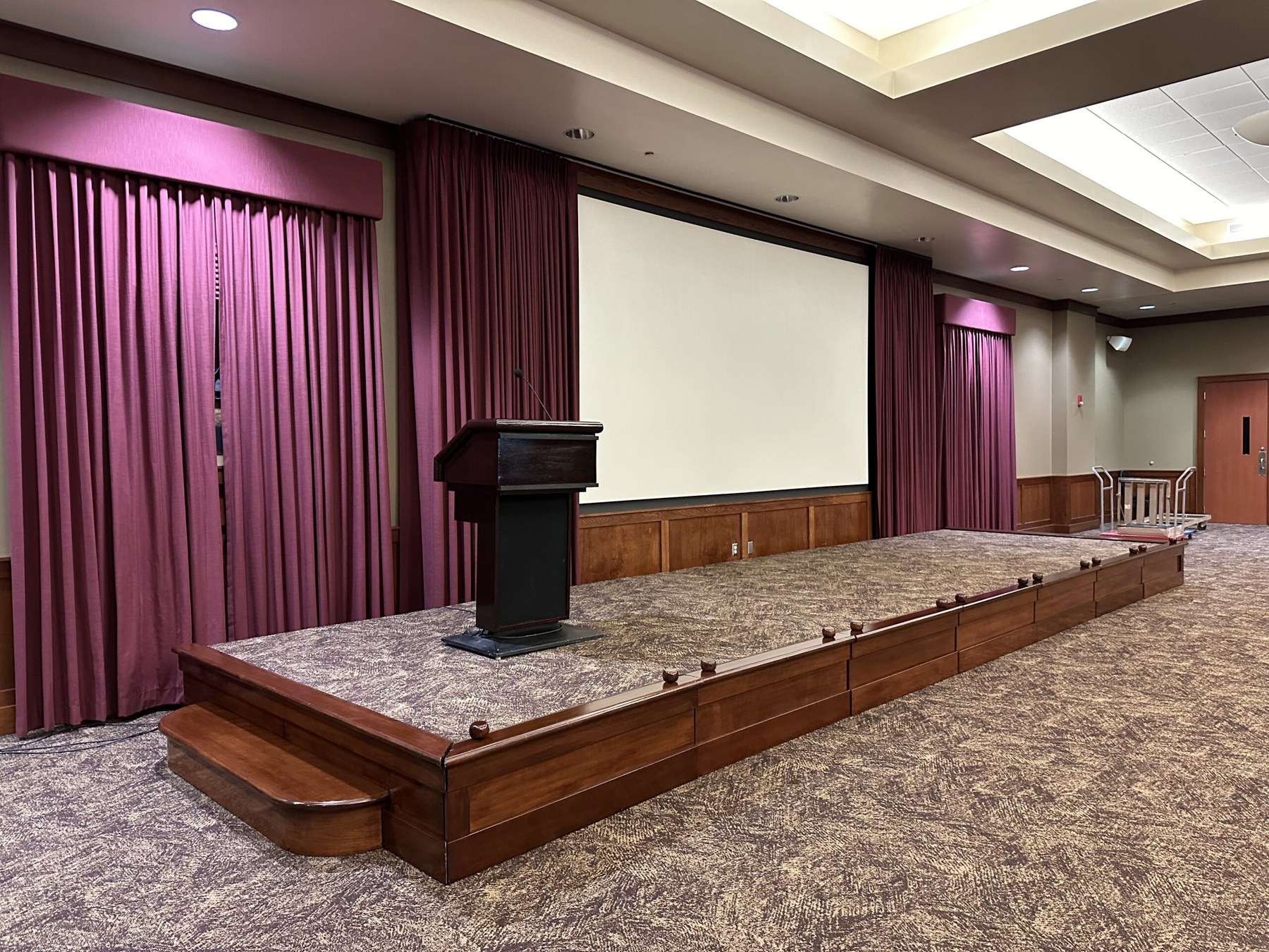 Stage and projection screen in Room 108