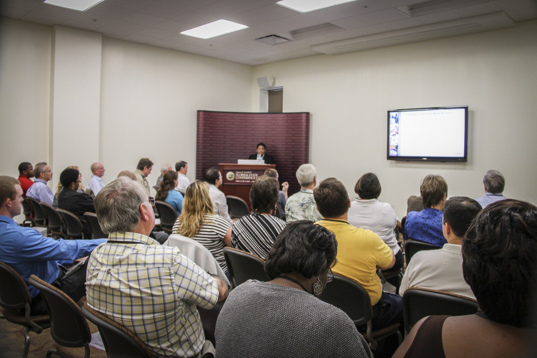 Room 201 at the Florida State Conference Center arranged for a presentation